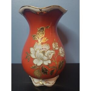Vintage Jlmenau Graf Von Henneberg Vase Echt Kobalt Orange & Gold Germany